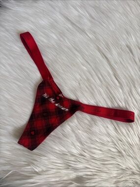 Victoria’s Secret Red Plaid Thong with Script Detail